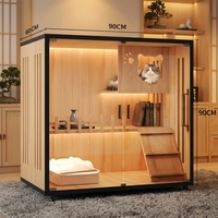 Table de chevet multifonctionnelle en bois pour animaux de compagnie avec porte coulissante en verre et griffoir pour petits animaux - Vente en gros