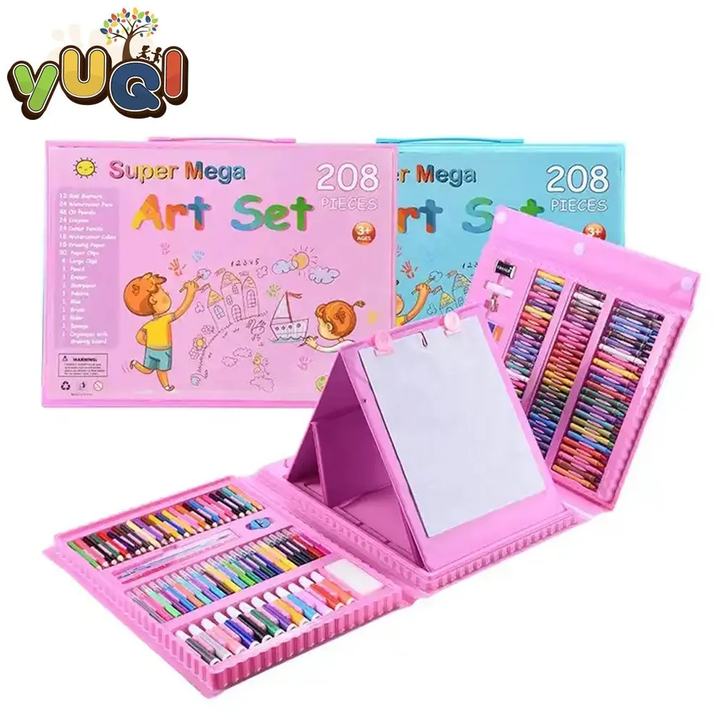 208 Pieces Case Drawing Art Stationery Set Painting Graffiti Paint Brush Set for kids OEM packing for customer