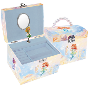 Carruage musical à remonter Jakos, boîte à bijoux bleue sirène avec poignée en perles, poupée petite fille, décoration d'intérieur, cadeau de festival, rangement d'usine - Product Image 1