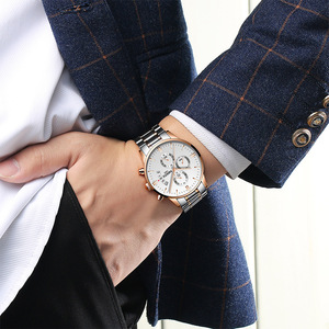 NIBOSI 2309 Classic Fashion <strong>Couple</strong> <strong>Watches</strong> Three-eye Six-hand Solid Steel Band Quartz <strong>Watch</strong> - Product Image 5