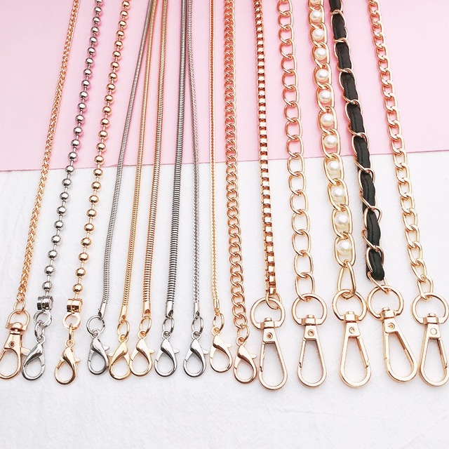 120cm 110cm Metal Mobile Phone Chain Cross Body Strap Pearl Snake Chain Phone Shoulder Stainless Steel Round Box Chain Necklace