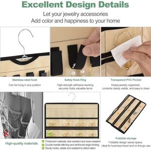 Sac de rangement rotatif pour bijoux, organisateur anti-poussière double face en non-tissé avec poches zippées pour boucles d'oreilles et colliers - Product Image 4