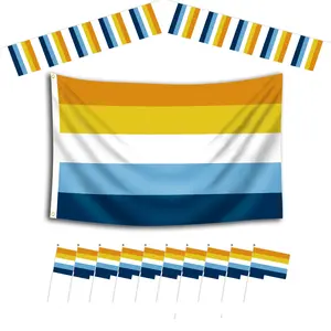 Aroace Pride Rainbow Flag 3X5 Ft Bendera Tali Bendera Bendera Gelombang Tangan Set