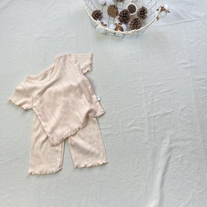 Conjunto de Ropa Informal de Verano <span class=keywords><strong>para</strong></span> Bebés, Niños y Niñas, Estilo Coreano, Color Sólido, Transpirable, con Volantes - Product Image 6