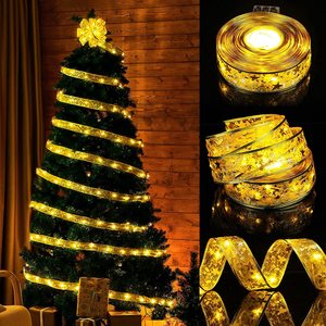 Lampu dekorasi pohon Natal LED dua lapisan, pita satin cap panas, kawat tembaga tahan air IP68 dapat diredupkan 2000K hangat - Product Image 3