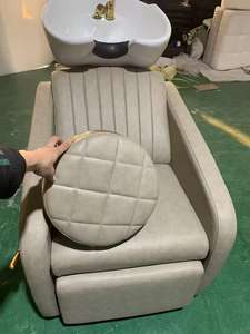 Sillón de Champú de Lujo con Detalles en Dorado |   Sillón Reclinable para Lavado de Cabello para Salón de Belleza y Barbería |   Cama de Champú de Cuero PU Duradero - Product Image 2