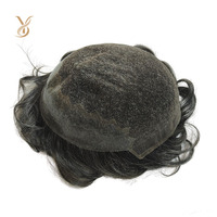 Perruque Toupet Homme Ondulée Naturelle Noire de 6 Pouces en Cheveux Humains Remy 100% Naturels, Base en Dentelle Française, Cheveux Indiens Q6 – Vente en Gros