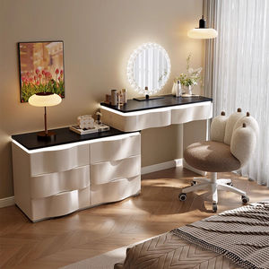 Modern Simple Bedroom &amp; Living <strong>Room</strong> <strong>Dressing</strong> Table <strong>with</strong> <strong>Lighted</strong> <strong>Mirror</strong> and Drawers Wood Material Makeup Vanity - Product Image 3