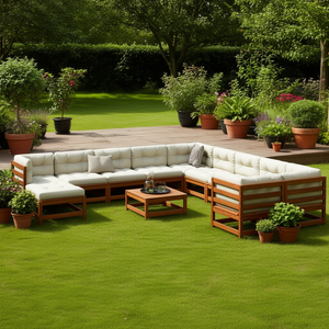 Conjunto de Sofás Modulares para Jardín en Madera de Pino Sólido Color Marrón Encerado, Colección de Muebles de Exterior para Asientos de Jardín con Capacidad para 10 o Más Personas - Product Image 2
