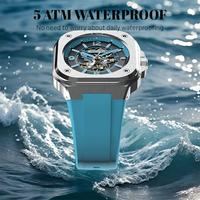 2024 mode carré montre de luxe main lumineuse en acier inoxydable montre mécanique automatique avec bande de Silicone