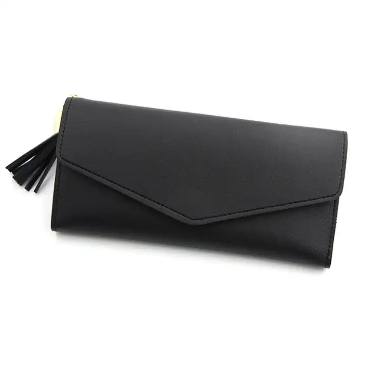 Women Wallets Simple Zipper Purses Long Section Clutch Wallet Purse Soft PU  Leather-Black