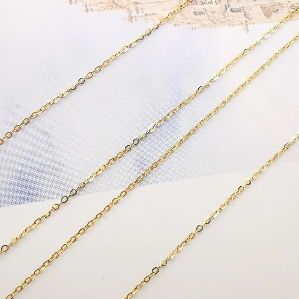 Grosir Solid Rantai Emas Kalung Wanita Tipis Datar Kabel Jaringan 9K 14K 18 KB Nyata Emas Kecil Rantai Kalung Perhiasan
