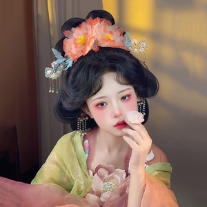 Nouvelles pinces à cheveux originales, faites à la main, avec de grands motifs dégradés de pivoines, pour le maquillage, la photographie et les coiffures Hanfu. - Product Image 1