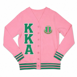 Suéter Cárdigan Ligero <span class=keywords><strong>de</strong></span> <span class=keywords><strong>Punto</strong></span> Acrílico y Algodón Personalizado al por Mayor OEM ODM para <span class=keywords><strong>Mujer</strong></span>, Estilo Universitario Griego Alpha Kappa Sorority - Product Image 3