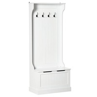 Vente en gros de porte-manteaux en bois, banc de rangement pour chaussures, arbre de hall d'entrée 3 en 1 de 28 pouces avec banc de rangement, porte-manteau à 4 crochets pour rangement de chaussures