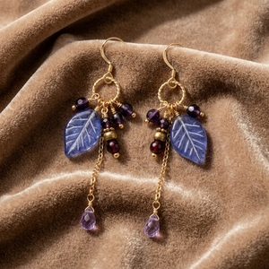 Lote al por mayor de pendientes colgantes personalizados con borlas de hojas, imitación de oro, cristal, amatista sintética, estilo bohemio, joyería hipoalergénica para mujer - Product Image 2