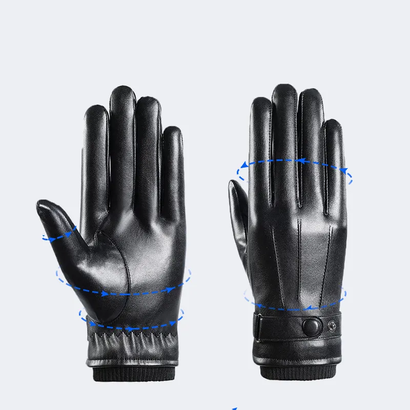 Fashion Winter Touch Screen Leather Gloves Men Cycling Outdoor Winter Leather Gloves