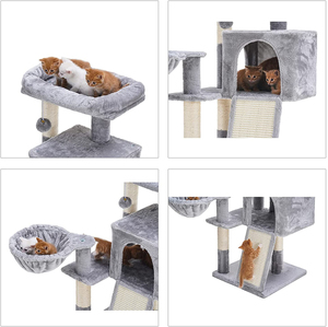 <span class=keywords><strong>Arbre</strong></span> à <span class=keywords><strong>chat</strong></span> moderne et abordable en peluche grise avec structure d'escalade, tour d'activités en corde de sisal et grande maison de jeu <span class=keywords><strong>pour</strong></span> chats de grande taille - Product Image 4