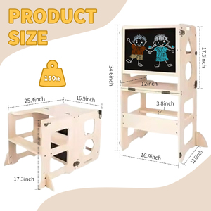 Tabouret d'apprentissage pliable en bois pour tout-petits avec tableau noir et plateau repas - Product Image 3