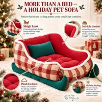 Canapé-lit pour animaux de compagnie de Noël pour petits chiens et chats, confortable, à carreaux, avec coussin amovible, antidérapant, pour l'intérieur, lit d'hiver pour animaux de compagnie