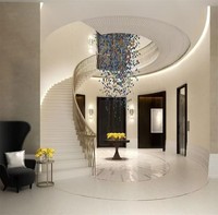 Escalier en colimaçon intérieur en bois d'acier de luxe haut de gamme avec éclairage LED garde-corps en verre de conception de villa moderne pour une utilisation en appartement
