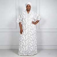 Robes africaines personnalisées H&D S10205 pour femmes, robe blanche Boubou Dashiki en dentelle, robe longue brodée avec foulard