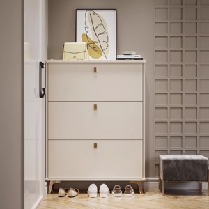 Cream Colored Ultra Thin Shoe Cabinet Large Capacity Entryway Storage Foyer Organizer Simple Design Space Saving Shoe Rack - Product Image 2