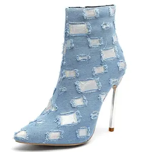 Calçados de metal fino femininos sexy, bota curta com 12cm, bolinhas stiletto, para inverno