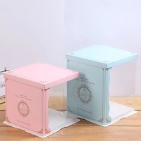 Boîte à dessert translucide de 6, 8, 10 et 12 pouces avec couvercle pliable, dégradé arc-en-ciel rose et bleu, boîte à gâteau pour pâtisserie