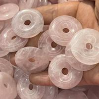 Quartz rose 30mm plaine beignet anciennes pièces bénir avec sécurité collier pendentif accessoires artisanat décoratif NatureStone