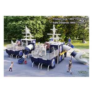 Liyou Military Series Ship shape theme park plastic slide large playground kids adventure paradise children outdoor playground