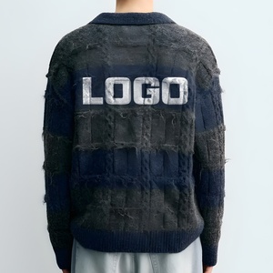 Suéter Polo de Punto Desgastado para Hombre, Manga Larga, a Rayas, Estilo Vintage, Personalizado - Product Image 2