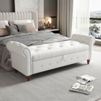 Banc de rangement à rabat grande capacité, ottoman rembourré blanc avec accoudoirs roulés, gain de place, banc de bout de lit pour petit appartement et chambre à coucher