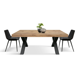 Extendable <b>Rustic</b> Oak <b>Dining</b> <b>Table</b> 180x90 With Black Crossed Legs Indoor Use - Product Image 6