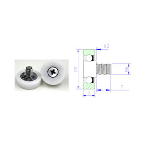 Roda Rol Plastik Seri <span class=keywords><strong>Dr</strong></span> M6 DR22C0.3L7 M6x22x7mm dengan Bantalan Pulley untuk Lemari Es, Printer, Mesin Kasir - Product Image 3