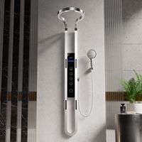 Douche thermostatique LED multifonctionnelle ELOILO en laiton poli et céramique, noire, à poignée unique, avec jets pluie, chaud/froid et massage