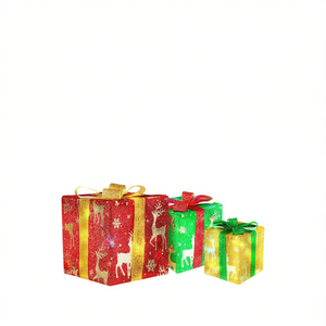 Juego de Cajas de Regalo Navideñas Iluminadas, 3 Luces LED Multicolor, Resistentes al Agua, Funcionan con Pilas, Decoración Interior y Exterior, Lazos de Cinta - Product Image 1