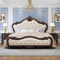 Lit King Size de Luxe en Bois Massif, Style Nordique Européen, Inclinable, Confortable, Rembourré en Cuir, avec Rangement, pour Chambre Parentale