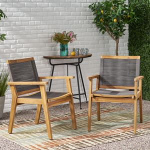 Modern Rope <b>Dining</b> <b>Armchair</b> with Solid Teak Wood Frame Durable and Eco-Friendly Design for Living Room SET of 2 - Product Image 2