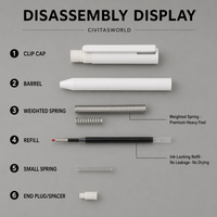 Stylo Gel Rétractable Blanc Minimaliste avec Corps Lesté, Logo Personnalisable pour Publicité, Stylo Gel Bleu 0,5 mm à Clic Latéral