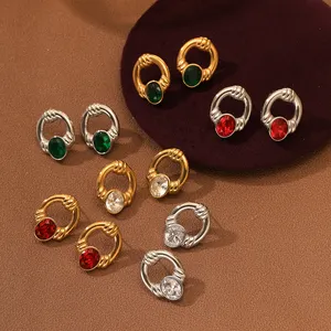 2024 new fashion high sense geometric round earrings stainless steel gold plated non-specification inset zircon earrings