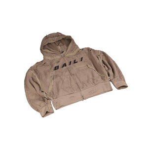 Sweat à capuche zippé pour homme personnalisable, effet usé et déchiré, marron vintage délavé, style streetwear - Product Image 3