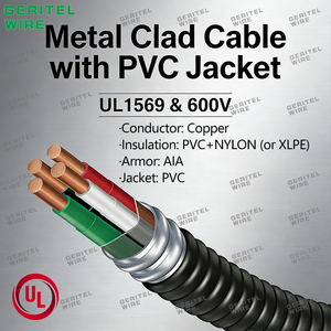<span class=keywords><strong>Cable</strong></span> MC Armado de Aluminio THHN de 3 Conductores y 600V, con Aislamiento de PVC+Nylon, para Uso Industrial, en Oferta - Product Image 3