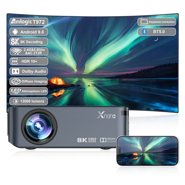 X1 AOSP Android 9 Smart Projector Amlogic T972 5G Wifi 3D 1080P LED Theater Projector HD 8K Decoding BT Voice TV Control