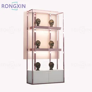 Modern Fashion Design Wig Display Furniture Wig Shop Luxury Gold Display Wall Mounted Light Wig Display Shelf