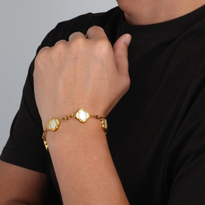 Trendy <b>Mens</b> Four-Leaf Clover Bracelet 18K Gold Silver Plated Stainless Steel Black Onyx Fine Jewelry Gift for Women - Product Image 3