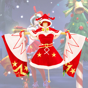 Diao Chan Christmas Cosplay Costume Red Corduroy Dress With Cape For Game Anime Role Playing - Product Image 1