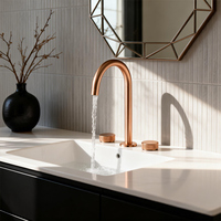 Robinet mitigeur de lavabo moderne en laiton de haute qualité, finition or rose, à trois trous, à double poignée, avec cartouche céramique, pour montage sur comptoir