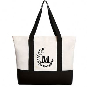 Bolsa de Playa de Lona Personalizada con Monograma para Mujer, Regalo con Iniciales Personalizadas para Salidas de Verano y Viajes - Product Image 4
