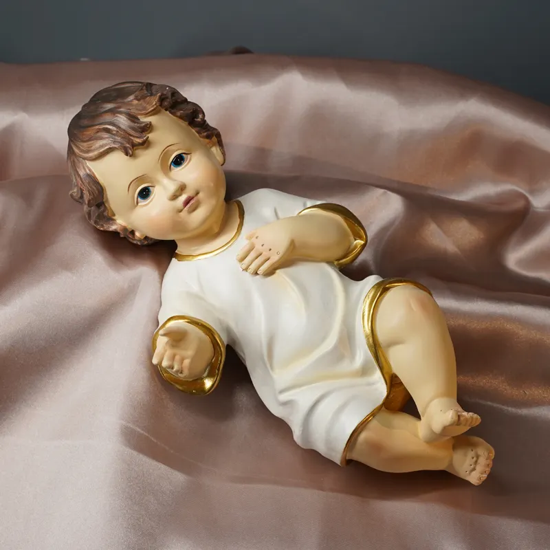 Renk bebek İsa figürü ölçekli doğuş koleksiyonu, reçine ve taş dekoratif,